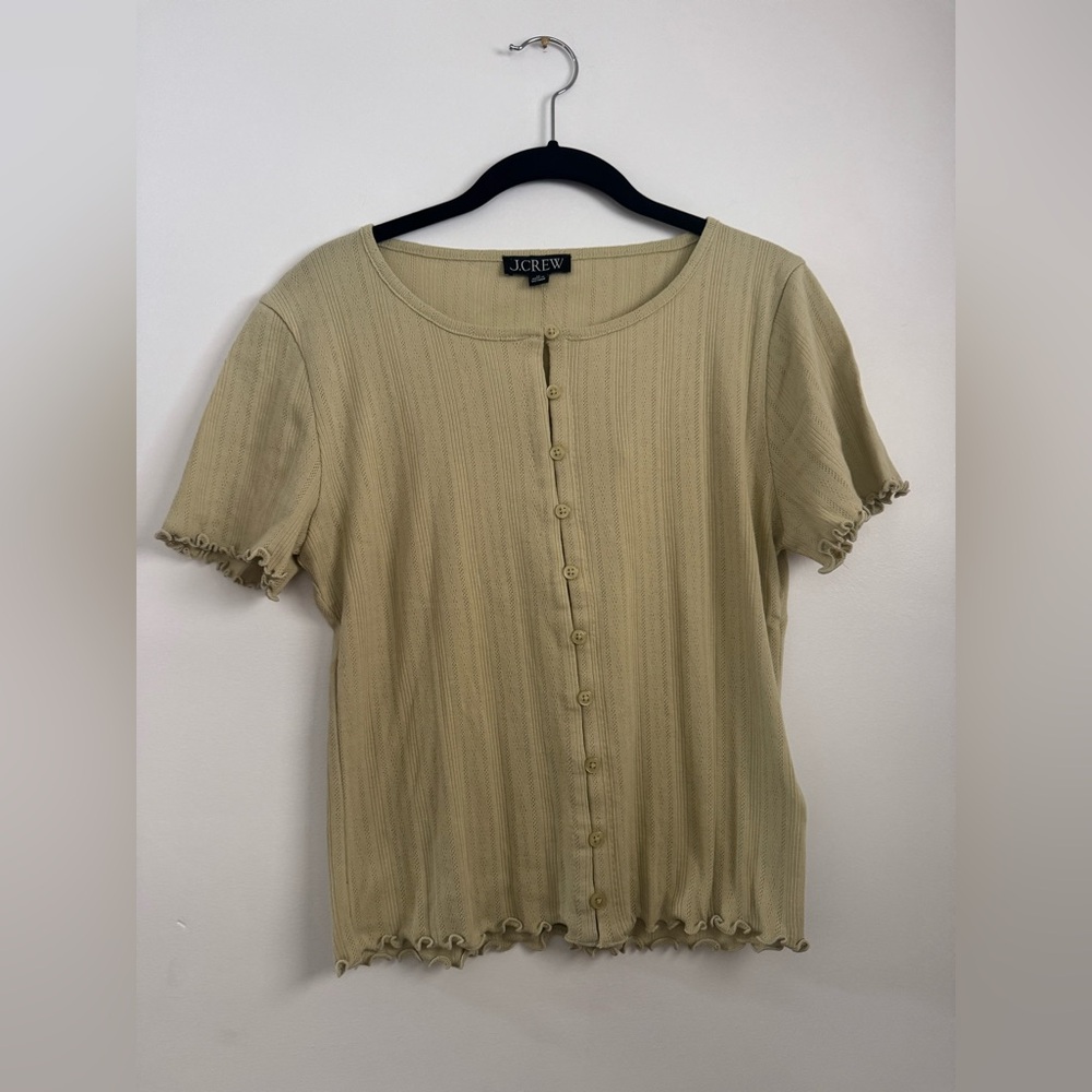 NWT J. Crew Pale Yellow Pointelle short sleeve knit cardigan sz M - Picture 9 of 9